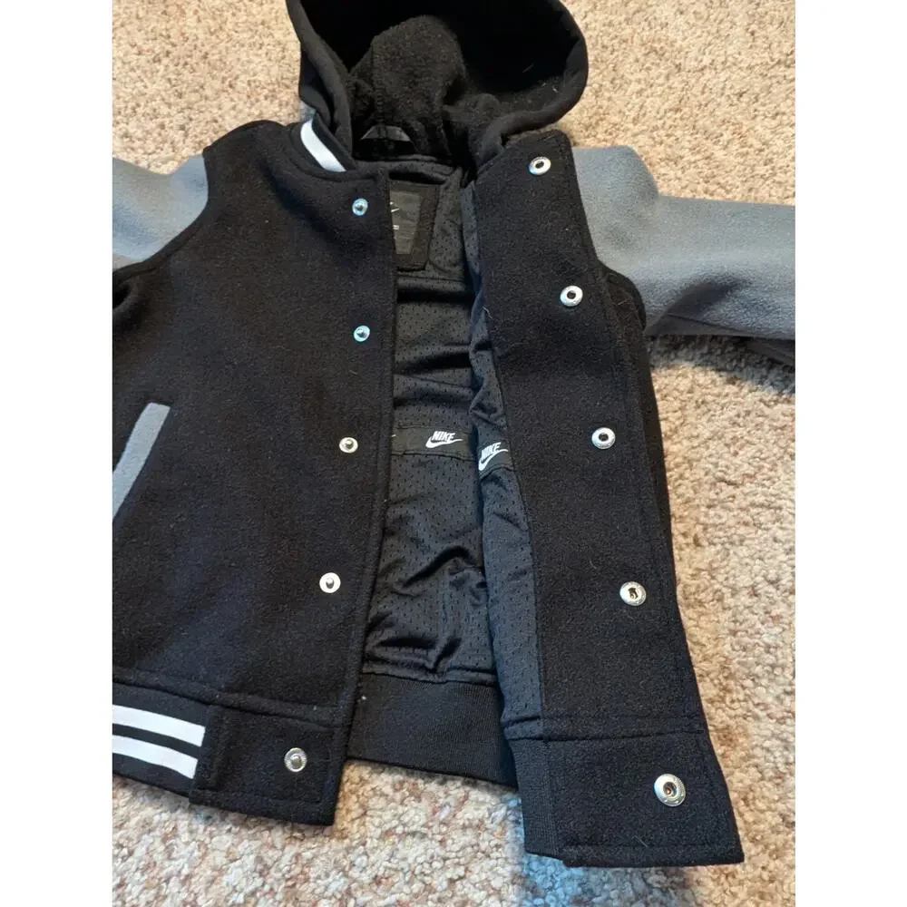 Nike Boys 4T Black Gray Color Block Hooded Varsity Jacket Futura Swoosh Coat
